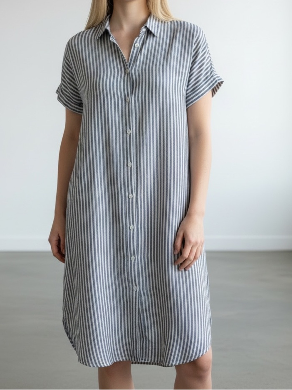 TAHARI | Womens 100% Linen Blue & White Striped Mini Shirt Dress size L Cover-Up